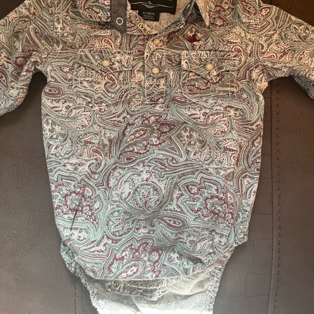 Boys wrangler paisley pearl snap onesie 12 month old